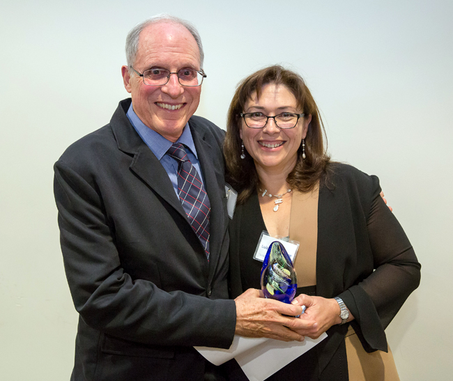 Professor David Eisenberg was presented the Legacy Award by MBI Director Professor Luisa Iruela-Arispe.